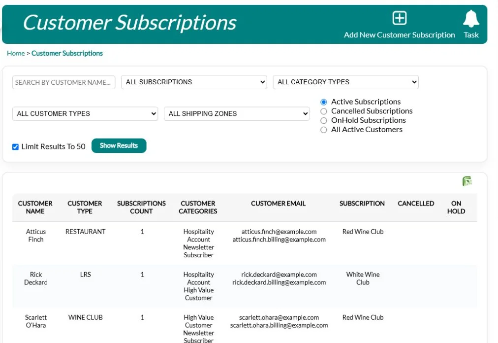 List of club members and their subscriptions in QUALO