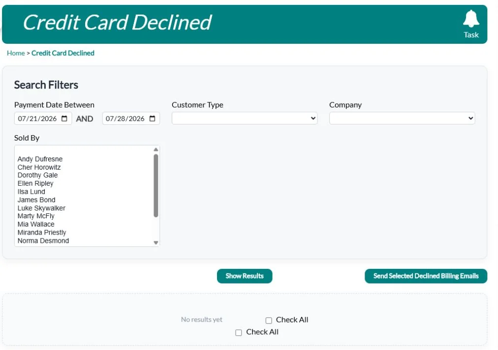 Finding declined club payments and emailing members in QUALO
