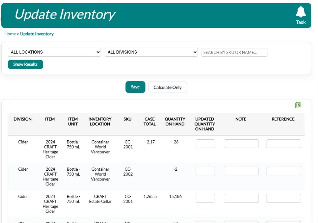 Updating counted inventory quantities in QUALO