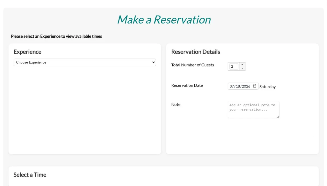 Online tasting reservation booking page in QUALO