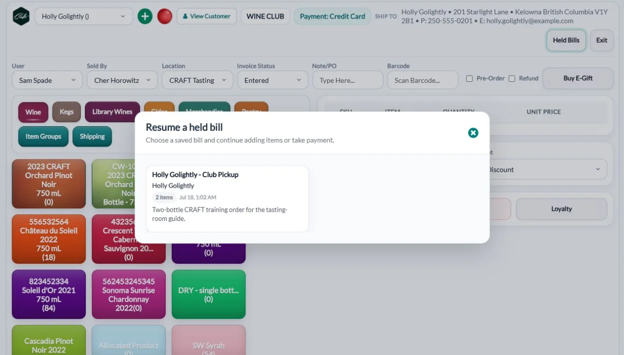 Resuming a held bill (open tab) in QUALO POS