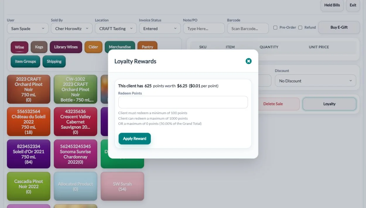 Redeeming customer loyalty points at checkout in QUALO POS